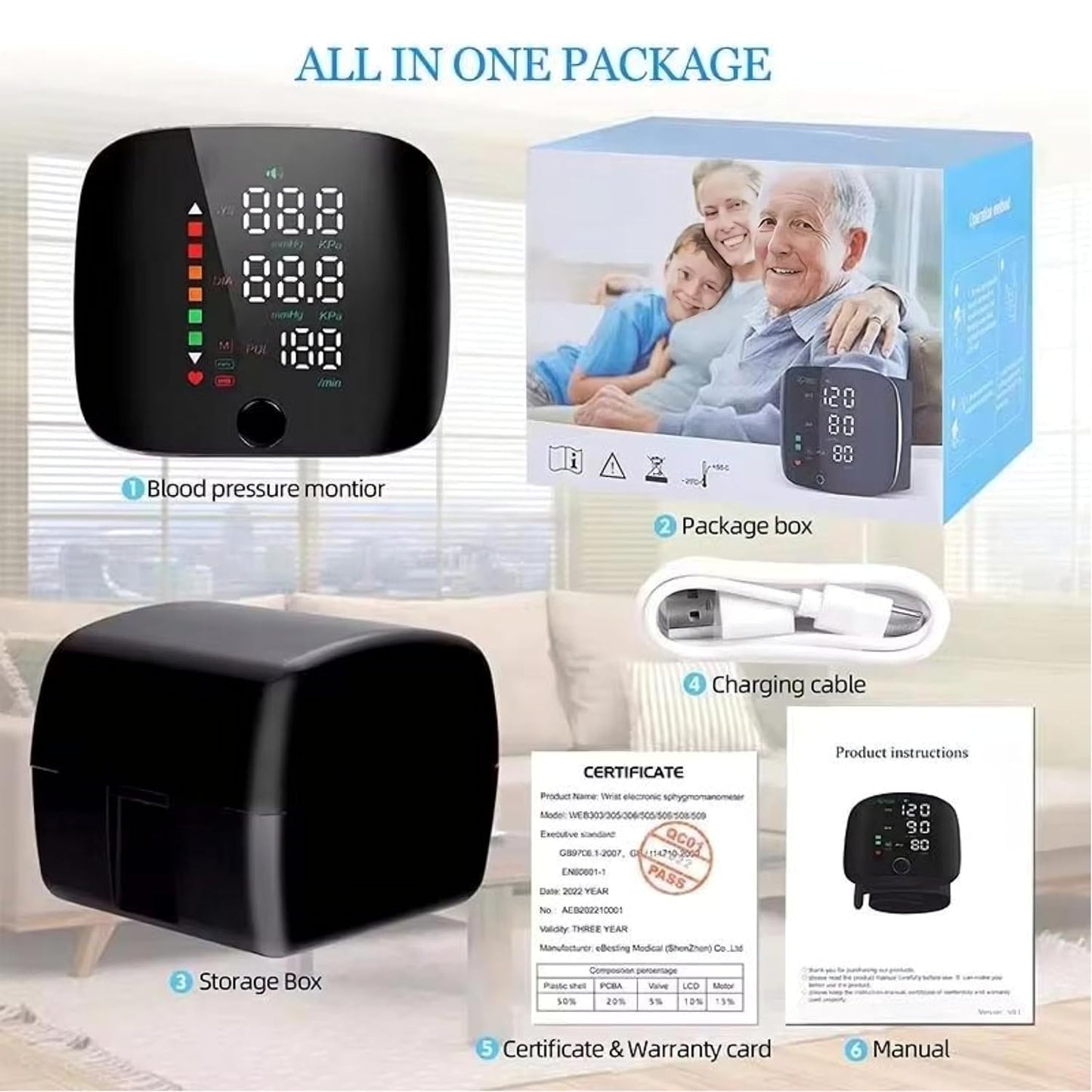 Rechargeable Wrist Blood Pressure Monitor Device