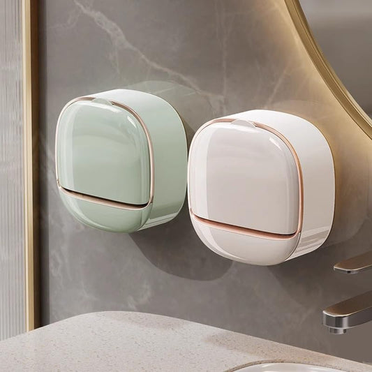 Wall Mounted Soap Holder with Lid – Self-Draining, Waterproof, No-Drill Bathroom Soap Box