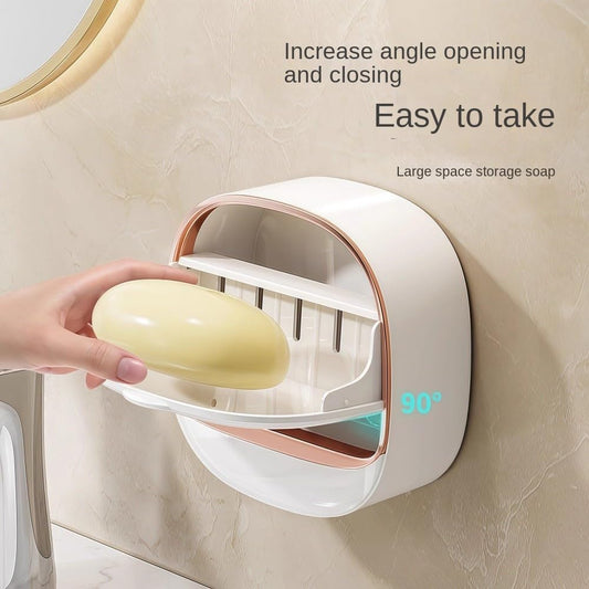 Wall Mounted Soap Holder with Lid – Self-Draining, Waterproof, No-Drill Bathroom Soap Box